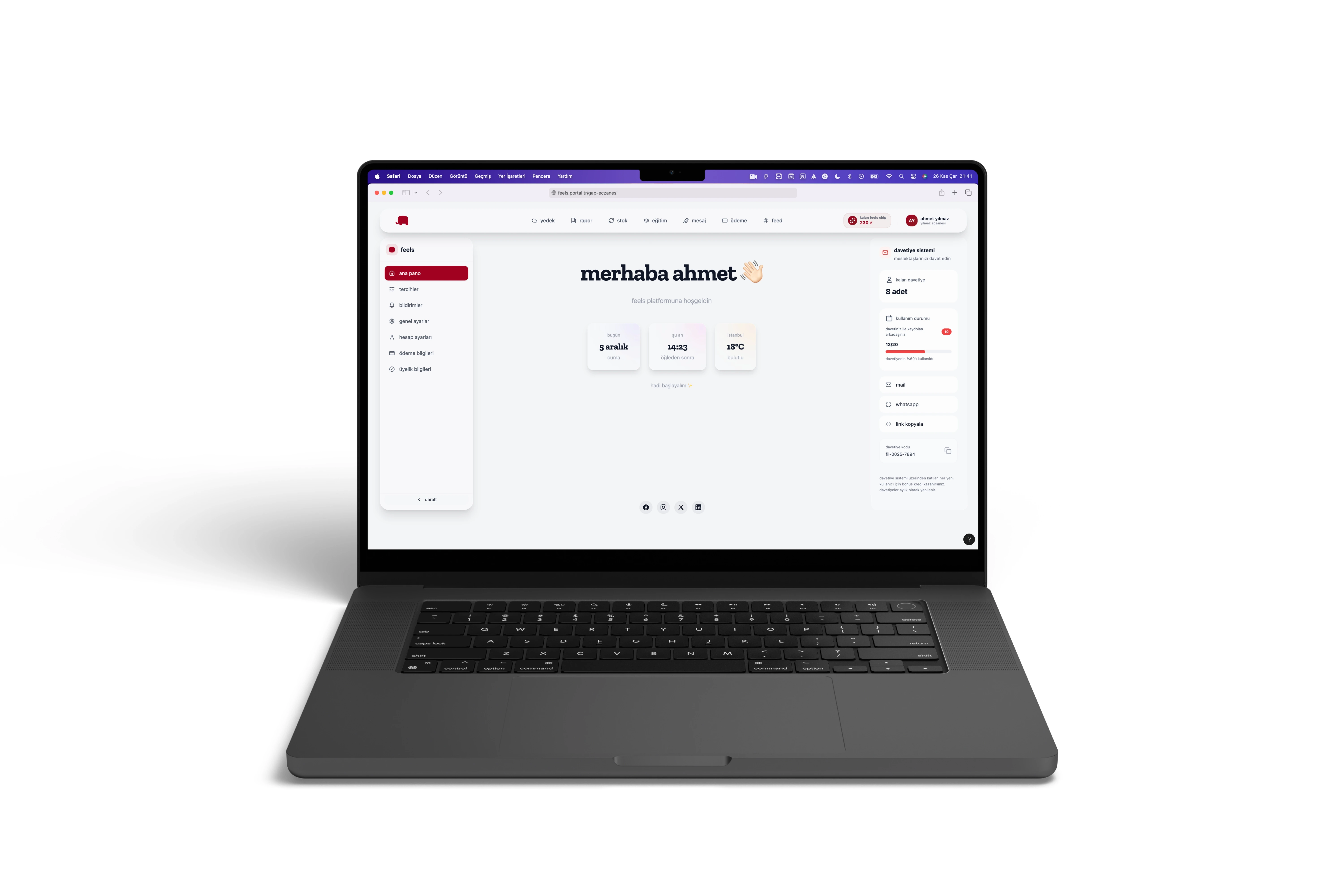 feels eczane yönetim paneli